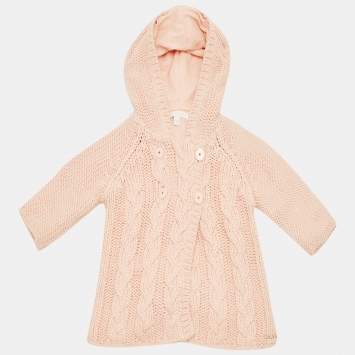 مملوكة مسبقًا Chloé Kids Pink Cable Knit Hooded Sweater 6M