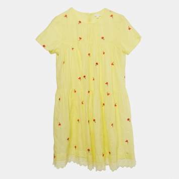 Pre Owned Chloe Kids Yellow Floral Embroidered Cotton Dress 14 Yrs 