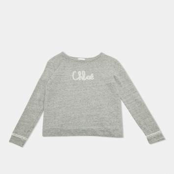 Pre Owned Chloe Kids Grey Logo Embroidered Cotton Sweatshirt 14Yrs