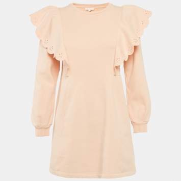 Pre Owned Chloé Kids Pink Cotton Fleece Ruffled Dress 14Yrs