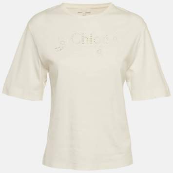 Pre Owned Chloe White Logo Cutout Detail Cotton Knit Top 14 Years