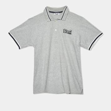 Pre Owned D&G Kids Grey Logo Embroidered Cotton Polo T-Shirt 14 Yrs