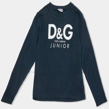 مملوكة مسبقًا D&G Junior Navy Blue Logo Print Cotton Full Sleeve T-Shirt 8Y 