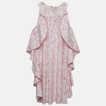 Christian Dior Kids Pink Printed Cotton Ruffle Detail Dress 8 Yrs