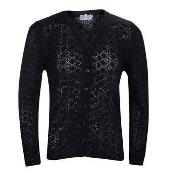 Pre Owned Dior Black Wool Perforated Diamond Pattern Buttondown Cardigan 10 Yrs
