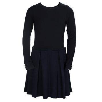 Pre Owned Dior Black Wool and Jersey Box Pleat Detail Long Sleeve Dress 10 Yrs