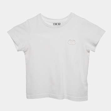Pre Owned Dior Kids White Logo Embossed Cotton Crew Neck T-Shirt 4 Yrs