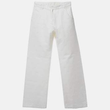 Dior Kids White Heart Logo Embossed Cotton Drill Wide Leg Trousers 13 Yrs