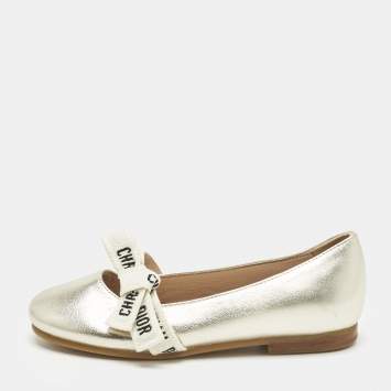 Pre Owned Dior Metallic Leather Miss B Ballet Flats Size 27