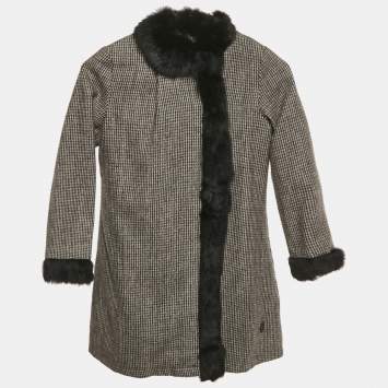 مملوكة مسبقًا Christian Dior Kids Black Houndstooth Real Fur Trim Jacket 8Yrs