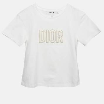 مملوكة مسبقًا تيشيرت جيرسي مطرز بشعار أبيض من ديور للأطفال 8 سنوات