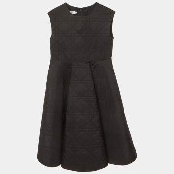 Pre Owned Dior Kids Black Synthetic Macrocannage Flared Dress 8 Yrs