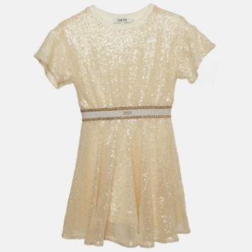 مملوكة مسبقًا Dior Kids Cream Jersey & Sequin Skater Dress 8 Yrs