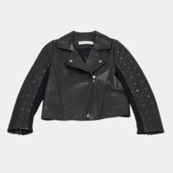 Pre Owned Christian Dior Kids Black Leather Zip-Up Jacket 6 Yrs