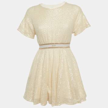 Pre Owned Dior Kids Cream Jersey Sequin Skater Dress 10 Yrs