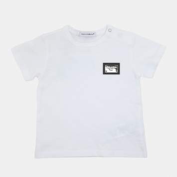 Pre Owned Dolce & Gabbana White Jersey Logo T Shirt 6-9 Month