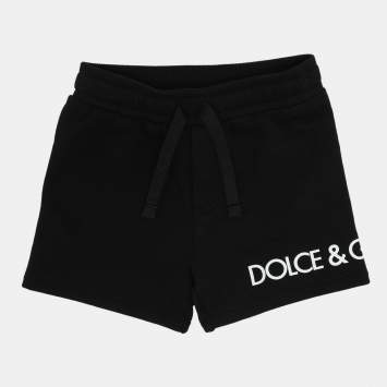 Pre Owned Dolce & Gabbana Black Knit Logo Print Shorts 6-9 Month