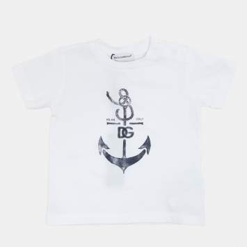 Pre Owned Dolce & Gabbana White Jersey Anchor Print T-Shirt 6-9 Month