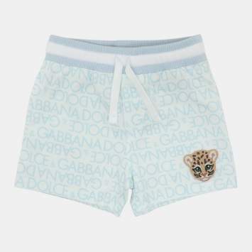 Pre Owned Dolce & Gabbana Blue/White Logo Print Knit Shorts 6-9 Month