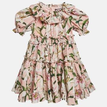 Pre Owned Dolce & Gabbana Pink Floral Print Poplin Frilled Dress and Knickers Set 24-30 M