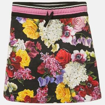 Pre Owned Dolce & Gabbana Kids Black/Pink Floral Print Cotton Mini Skirt 11/12 Yrs 