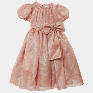 Pre Owned Dolce & Gabbana Kids Pink Lurex Bow Embellished Dress 5 Yrs 