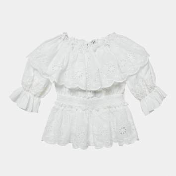 Dolce & Gabbana White Broderie Anglaise Cotton Ruffled Top 4 Yrs 