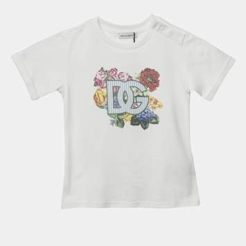 Pre Owned Dolce & Gabbana Kids White Floral Print Cotton Crew Neck T-Shirt 18 - 24 M