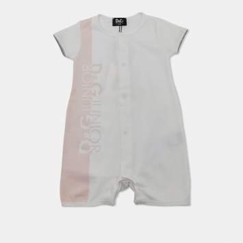 Pre Owned D&G Junior Logo Print White Jersey Romper 6/9 M