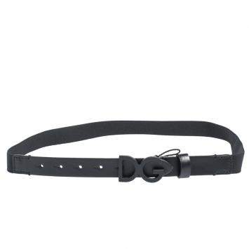 Pre Owned Dolce & Gabbana Black Leather and Stretchy Jersey Logo Buckle Belt M