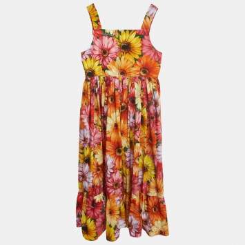Pre Owned Dolce & Gabbana Multicolor Floral Printed Cotton Poplin Dress (11-12 Yrs)