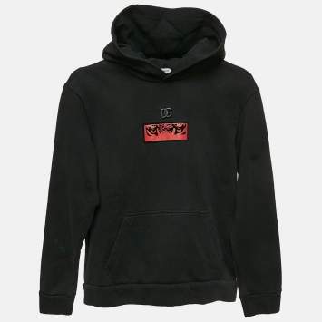 Pre Owned Dolce & Gabbana Kids Black Cotton Applique Detail Hooded Sweatshirt 9/10 Yrs
