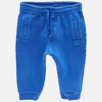 Pre Owned Dolce & Gabbana Kids Blue Logo Embroidery Cotton Knit Joggers 12-18 M