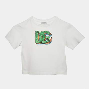 Pre Owned Dolce & Gabbana Kids White Logo Print Cotton Crew Neck T-Shirt 2 Yrs