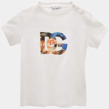Pre Owned Dolce & Gabbana White Logo Print Cotton T-Shirt 12-18 M