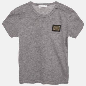 Pre Owned Dolce & Gabbana Kids Grey Cotton Crew Neck T-Shirt 18-24 M