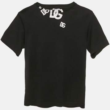 Pre Owned Dolce & Gabbana Kids Black Logo Print Crew Neck T-Shirt 6 Yrs