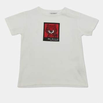 Pre Owned Dolce & Gabbana Kids White Printed Cotton Crew-Neck T-Shirt 18-24 M