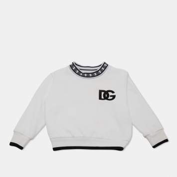 Dolce & Gabbana Kids White Logo Embroidered Cotton Sweatshirt 2 Yrs 