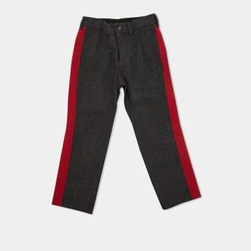 Pre Owned Dolce & Gabbana Dark Grey Wool Contrast Detail Pants 3 yrs