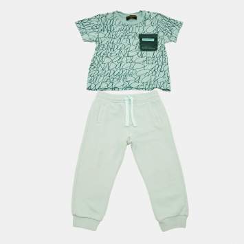 مملوكة مسبقًا Dolce & Gabbana Green DG Print Jersey T-Shirt and Sweatpants Set 18-24M