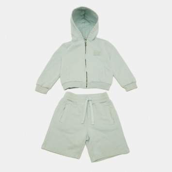 Pre Owned Dolce & Gabbana Light Green Jersey Logo Plaque Hoodie and Shorts Set 18-24 M
