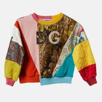 Pre Owned Dolce & Gabbana Multicolor Brocade Patchwork Jumper 5 Yrs