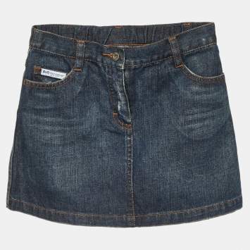 Pre Owned D&G Junior Blue Floral Logo Embroidered Denim Skirt 6 Yrs