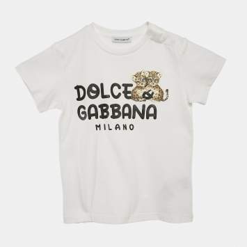 Pre Owned Dolce & Gabbana Kids White Logo Print Cotton Crew Neck T-Shirt 24-30 M