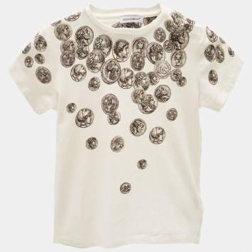 Pre Owned Dolce & Gabbana Kids White Coin Print Cotton Crew Neck T-Shirt 24-30 M 
