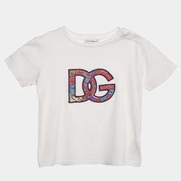 Pre Owned Dolce & Gabbana Kids White Logo Applique Detail Crew Neck T-Shirt 24-30 M