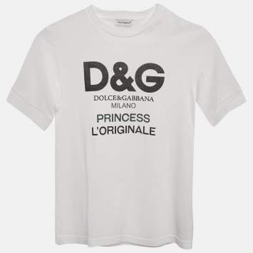 Pre Owned Dolce & Gabbana Kids White Logo Print Cotton Crew Neck T-Shirt 4 Yrs