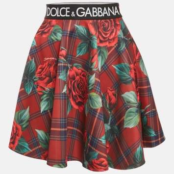 Pre Owned Dolce & Gabbana Brown Floral Print Jersey Mini Skirt 12 Yrs 