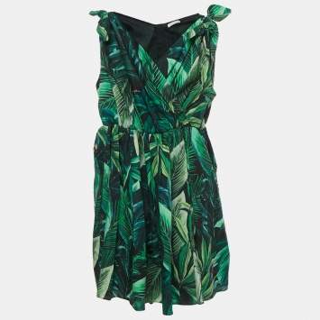 Dolce & Gabbana Kids Green Tropical Print Cotton Slit Dress Set 11/12 Yrs